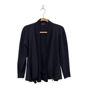 Eileen Fisher 100% Merino Wool Draped Open Front Knit Cardigan Sweater Dark Blue